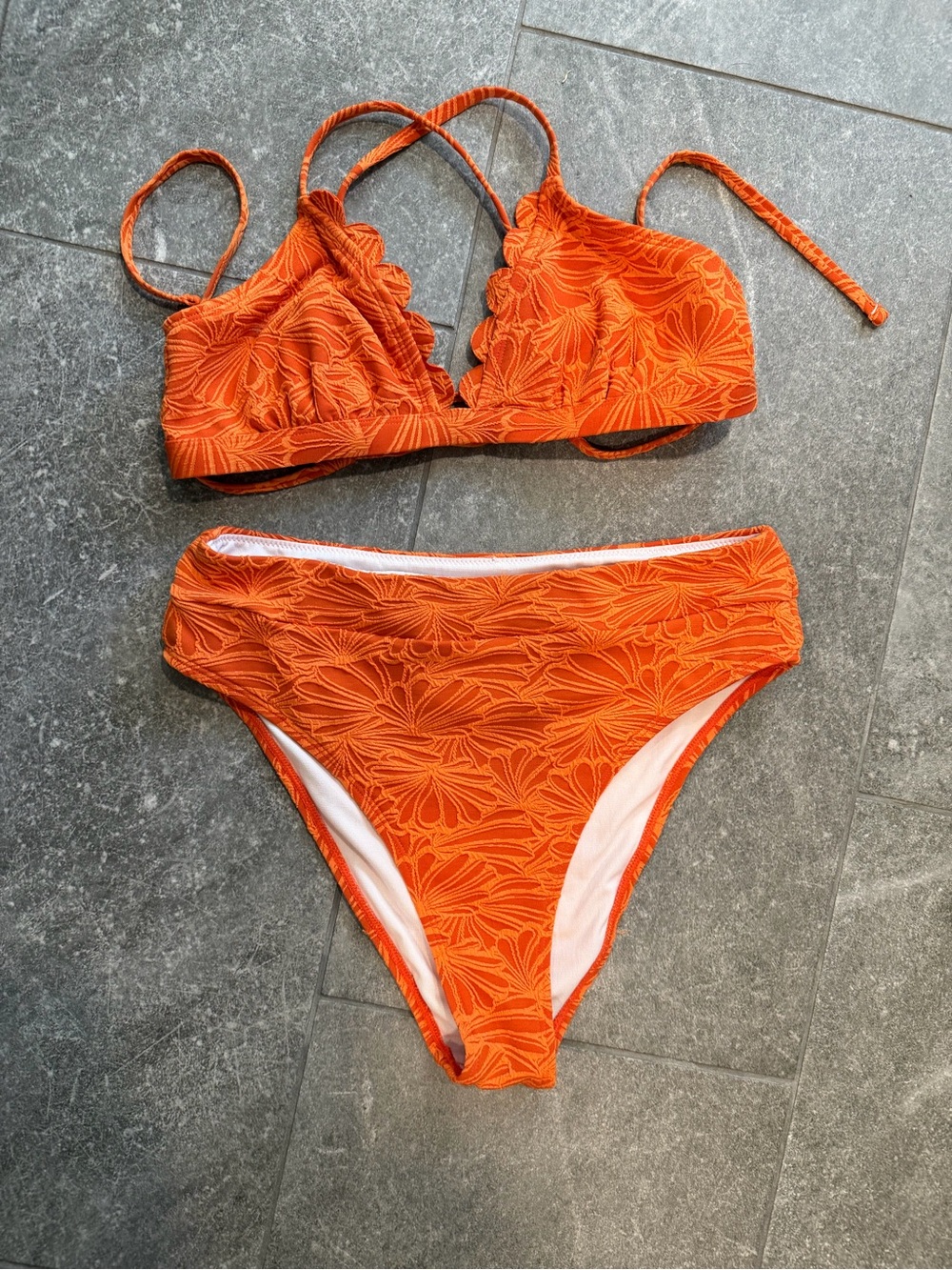 Cupshe Orange Floral Scallop-Edge High-Waist Bikini